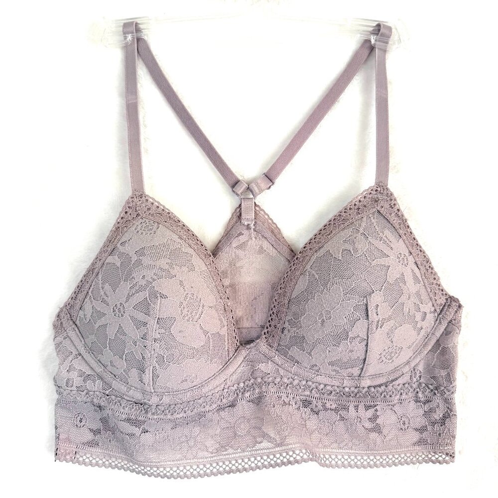 Victorias Secret Lace Padded Wireless Comfort Racerback Bralette S Taupe